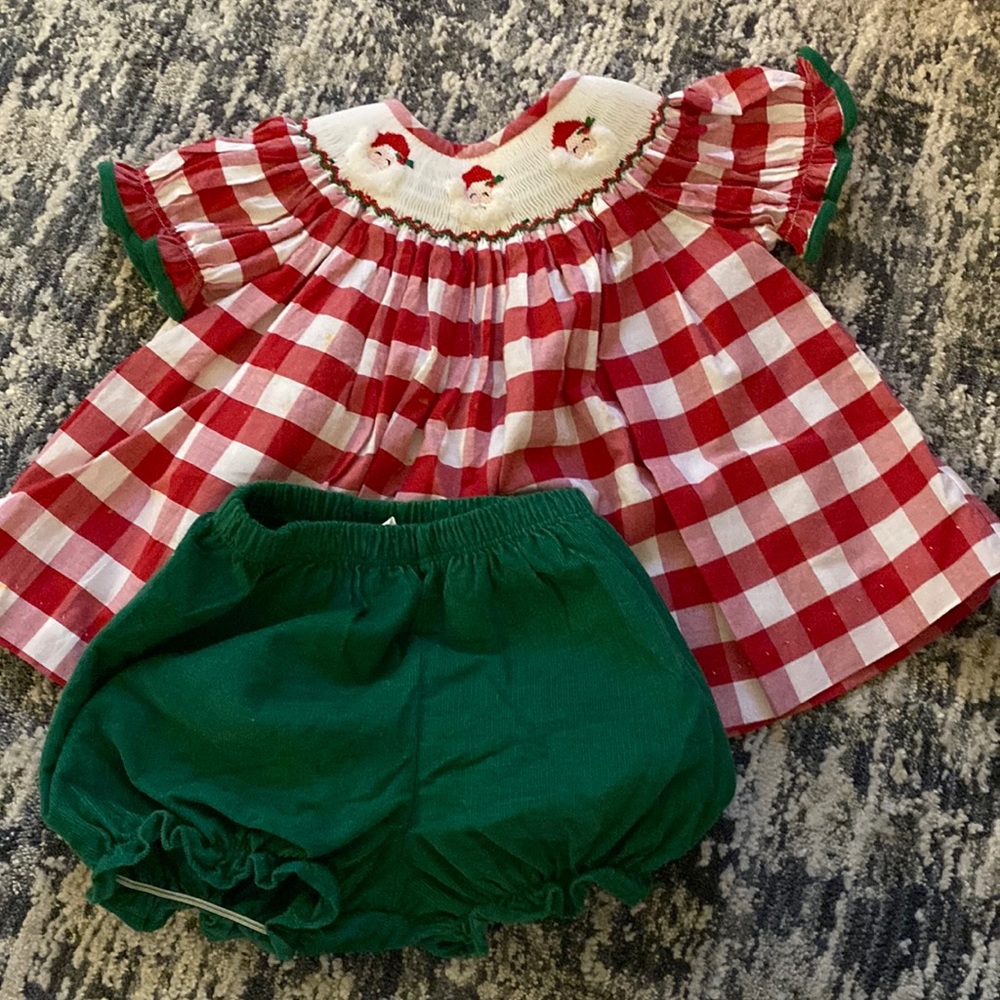 Classic Whimsy Smocked Christmas dress w/bloomers